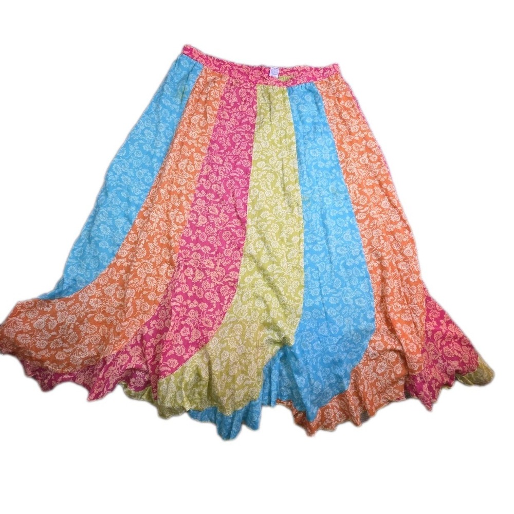 BFA Classics Boho Festival Hippy Patch Work Multicolor Floral Maxi Flar Skirt 1X